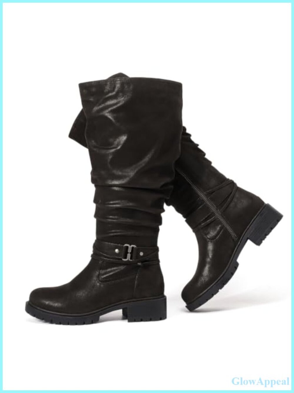 Extra Wide Calf Knee High Boots Faux Leather Memory Foam Side Zip